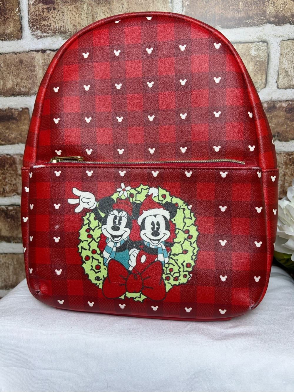 Disney Mickey & Minnie Holiday Plaid Red Mini Backpack